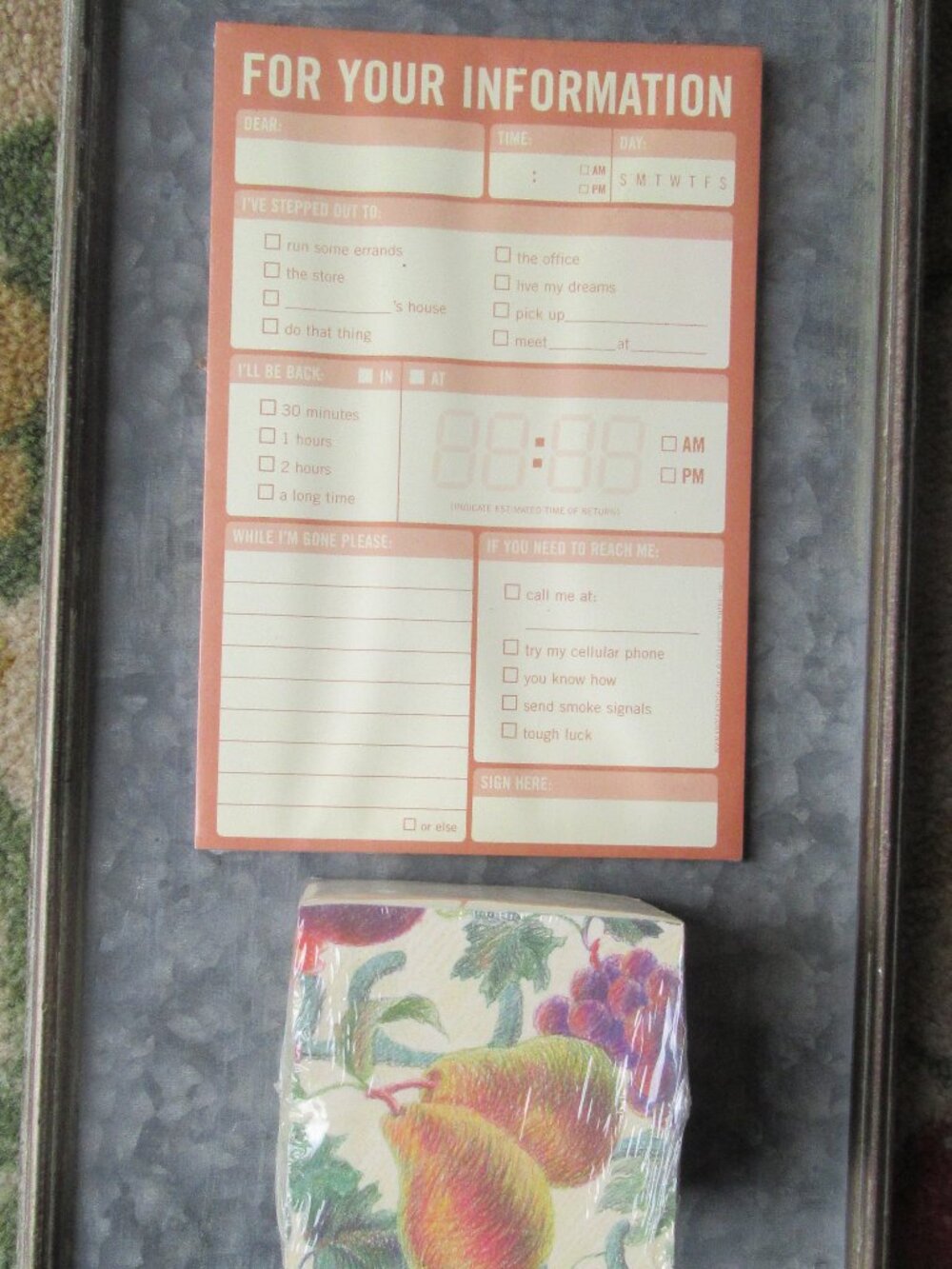 Vintage still sealed stationery; Arbor Garden memo cube & Knock, Knock FYI pad